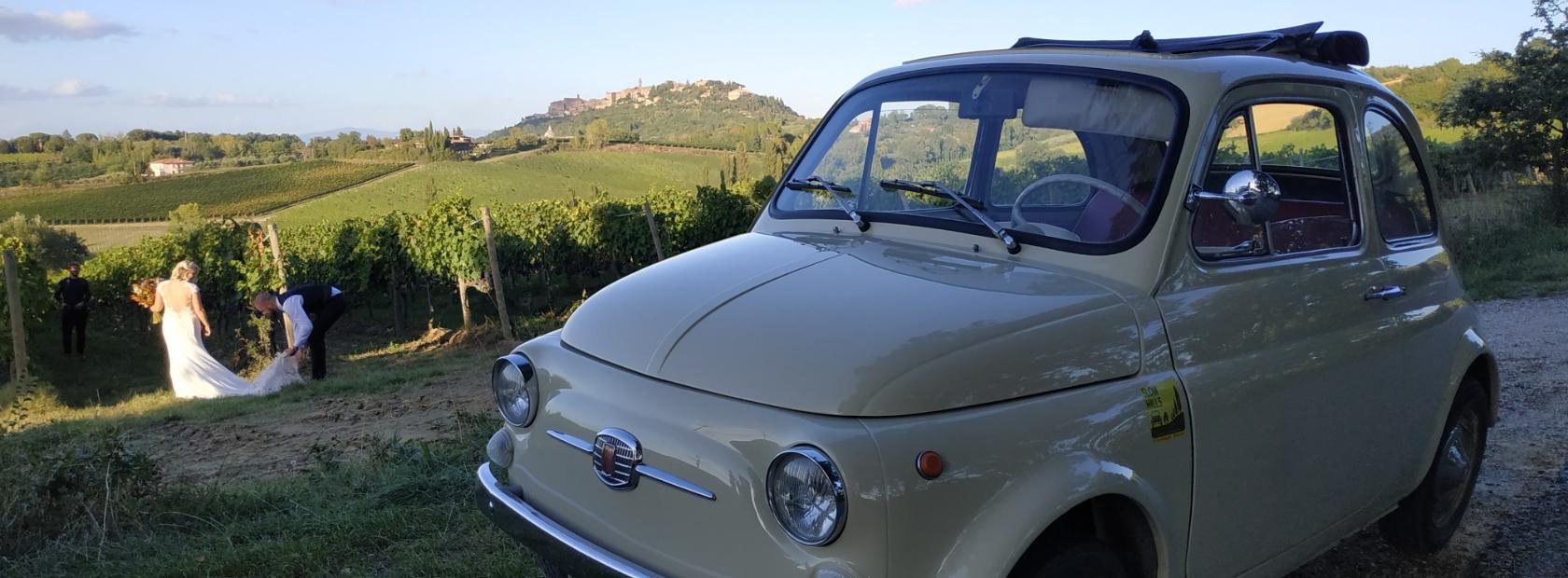 Vintage Fiat 500 rental for weddings and tours in Siena and Valdorcia